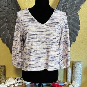 Madewell Textured V-Neck cropped 3/4 sleeve top